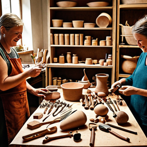 Home 23 **
Prompt: A warm, inviting workshop. Hands crafting artisan goods, surrounded by tools and materials. In the background, happy customers connect with the story behind each handcrafted piece, creating a sense of community and shared values. Emphasize passion, dedication, and authentic connection.
**