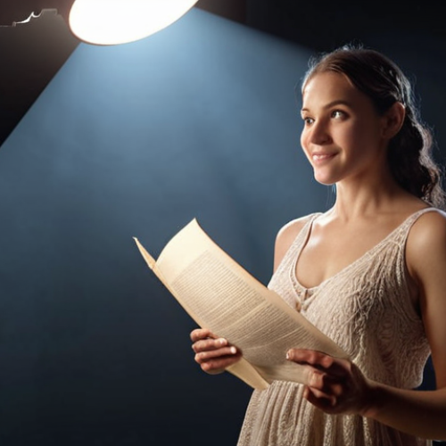 Home 22 **A confident Storyteller accepting a certification, bathed in spotlight.** (Focus on achievement, credibility.)