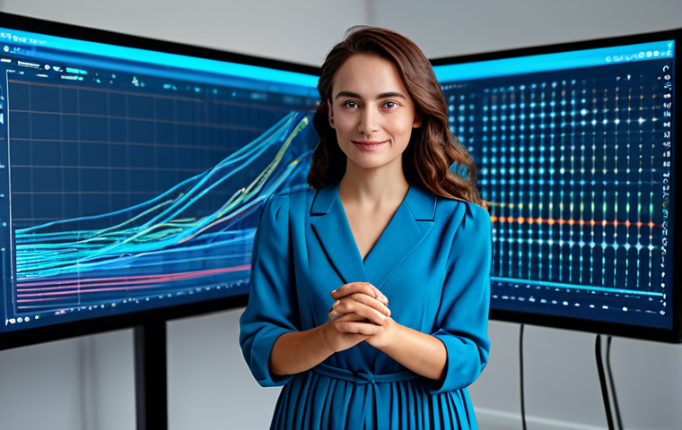 A professional content creator, fully clothed in professional dress, stands confidently in a bright, modern studio. On one side of the frame, cool blue tones and abstract digital data visualizations like graphs and code lines represent logic and algorithms. On the other side, warm, glowing, organic light emanates, symbolizing human emotion and authentic connection, softly blending around the creator. The scene highlights the triumph of genuine emotion over pure data. Professional photography, high resolution, soft cinematic lighting, appropriate content, safe for work, perfect anatomy, correct proportions, natural pose, well-formed hands, proper finger count, natural body proportions.