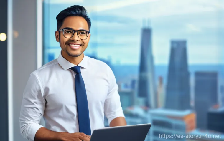 스토리텔러 자격증 시험 준비 과정 공유 - **Prompt:** A confident, diverse professional in their late 30s, dressed in a smart business-casual ...