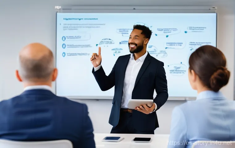 스토리텔러 자격증과 취업의 연관성 - **"Career Transformation through Storytelling":** A diverse group of modern professionals (men and w...