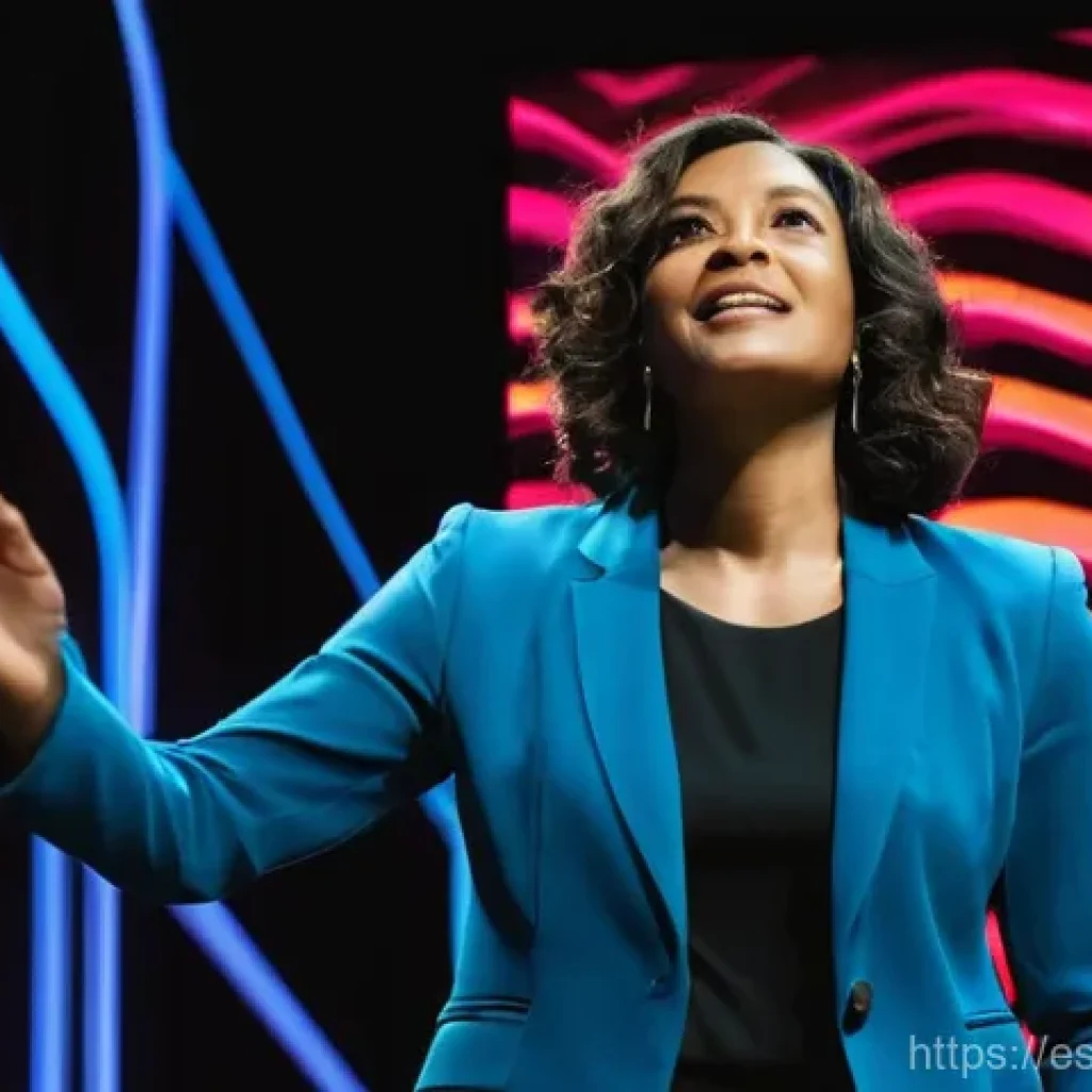 스토리텔러 자격증 취득 후 경력 변화 - **Prompt 1: The Storyteller's Stage**
"A confident female professional in her early 30s, dressed...