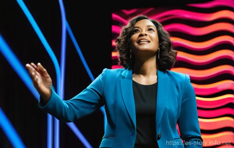 스토리텔러 자격증 취득 후 경력 변화 - **Prompt 1: The Storyteller's Stage**
"A confident female professional in her early 30s, dressed...