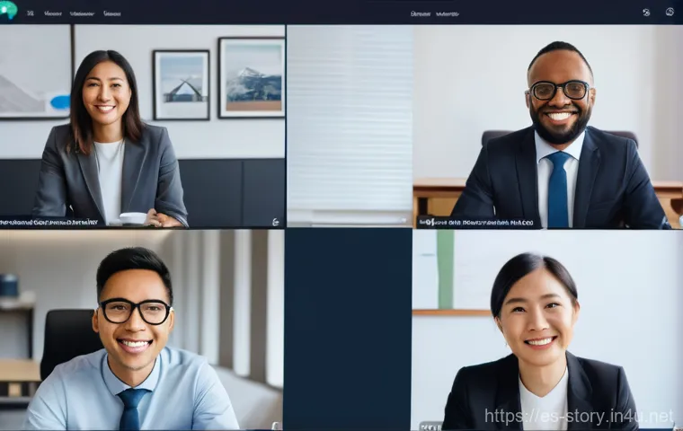 스토리텔러의 글로벌 네트워킹 기회 - **Prompt:** A focused and dynamic modern narrator, a person in their 30s, is at a sleek, minimalist ...