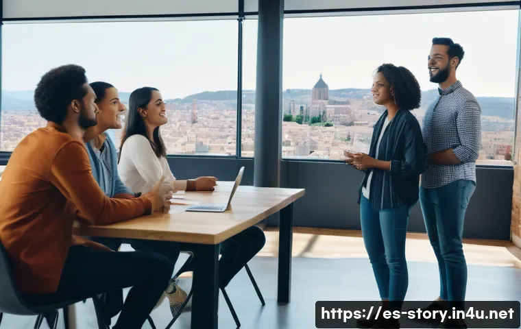 스토리텔러 관련 직업과 스토리 제작 방법과 사례 분석과 연구 - A dynamic marketing campaign scene featuring a diverse group of young adults in casual modern clothi...