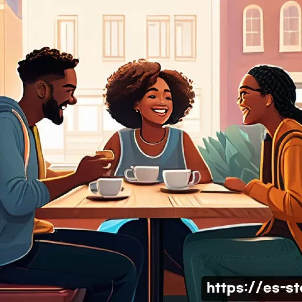 스토리텔러 직업과 관련된 다양한 스토리 제작 방법과 전략 분석 - A vibrant digital illustration of a diverse group of authentic characters in a cozy urban café setti...