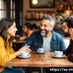 Home 21 스토리텔러 직무에서의 스토리 제작 능력 향상 방법과 사례 분석과 연구 - A warm and engaging scene of a storyteller sitting in a cozy Spanish café, surrounded by attentive l...