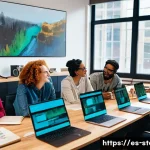 Home 20 스토리텔러 직업을 선택한 이유 - A diverse group of storytellers collaborating in a creative studio filled with cameras, microphones,...