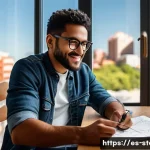 Home 19 스토리텔러 직업과 관련된 다양한 이야기 제작 방법 - A dynamic digital storyteller workspace showing a modern Latino writer in a cozy home office filled ...