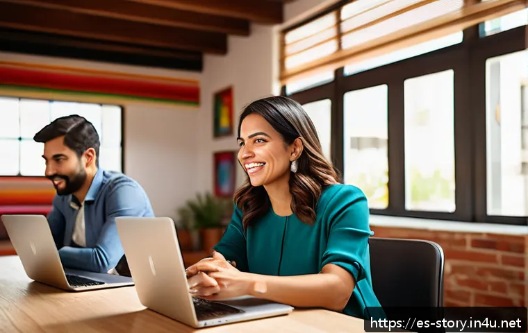 스토리텔러와 멘토링 프로그램 - A warm and inviting professional setting showing a confident Hispanic woman in business casual attir...