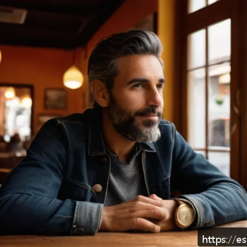 스토리텔러 직무에서의 창의적 사고 적용법 - A warm, intimate scene of a storyteller sitting in a cozy Spanish café, wearing casual modern clothi...