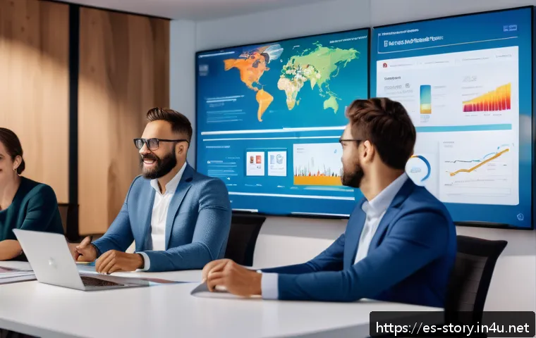 스토리텔러가 진행한 대형 프로젝트 사례 - A diverse group of professionals collaborating in a modern digital marketing agency office, showcasi...