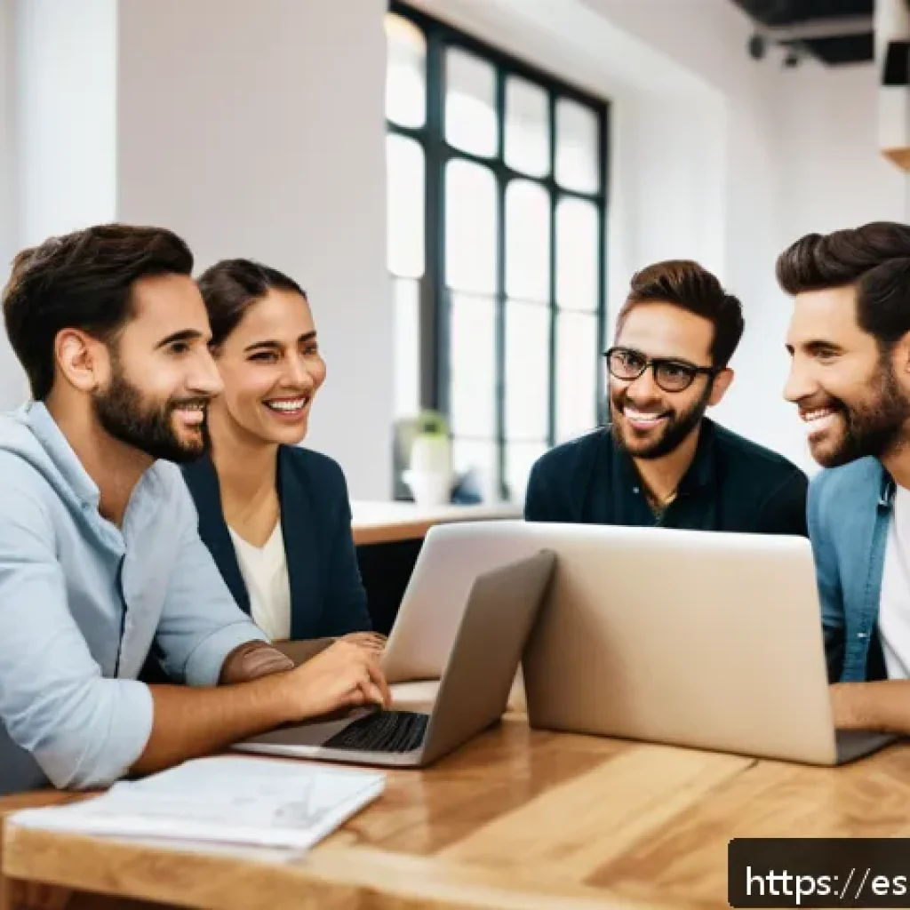 스토리텔러 실무에서의 창의적 해결 방법 - A professional, diverse group of young Spanish entrepreneurs in a modern co-working space, engaged i...