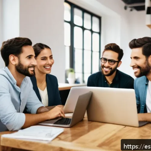 스토리텔러 실무에서의 창의적 해결 방법 - A professional, diverse group of young Spanish entrepreneurs in a modern co-working space, engaged i...